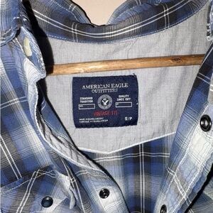 American Eagle Outfitters Navy and Gray Plaid Shirt